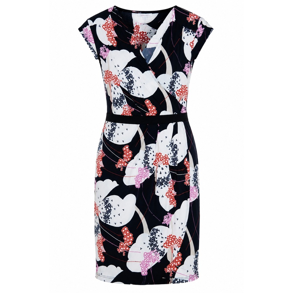 New York & Company Faux Wrap Dress Retro Inspired Large Black Floral Stretch